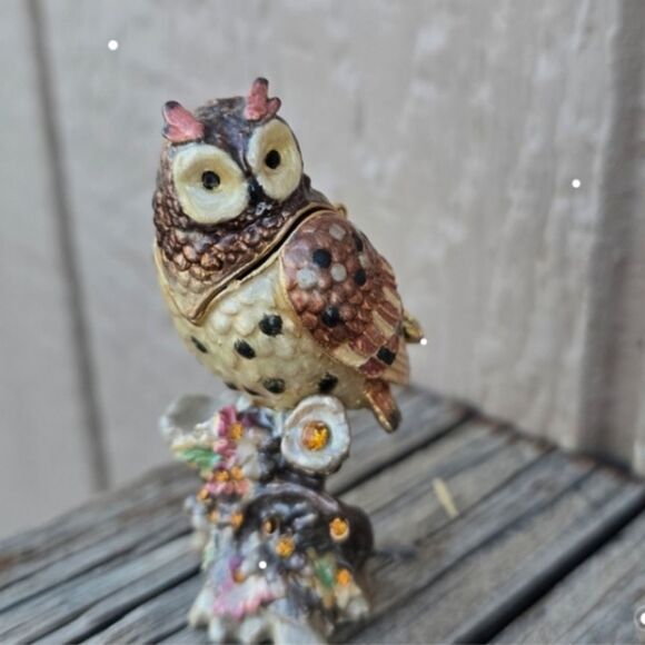 Fitz & Floyd Owl Trinket Box 34/117 VTH 2004 24K Gold Enamel Collectible Small - Picture 4 of 5